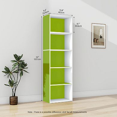 Furinno 5-Tier 52" Engineered Wood Bookcase, Storage Bookshelf for Study Office
