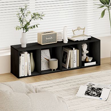 Furinno 9" x 12" x 42" Storage Shelf 4 Tier Cube Bookcase, Black