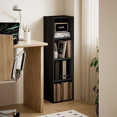 Furinno 9" x 12" x 42" Storage Shelf 4 Tier Cube Bookcase, Black