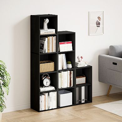 Furinno 9" x 12" x 42" Storage Shelf 4 Tier Cube Bookcase, Black