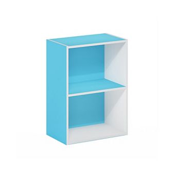 Furinno 9" x 16" x 21" Storage Shelf 2 tier Cube Bookcase, White & Blue