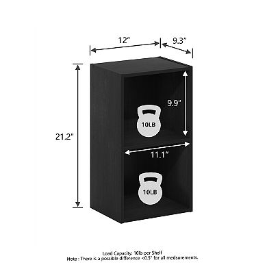 Furinno 9" x 12" x 21" Storage Shelf 2 Tier Cube Bookcase, Black