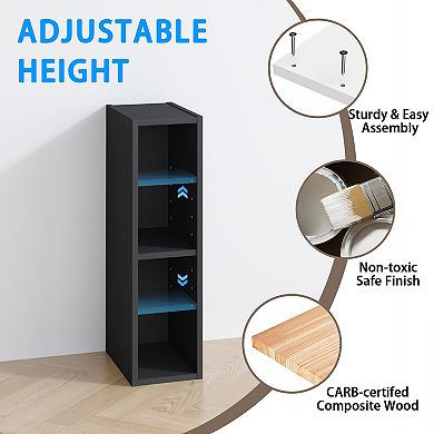 Furinno 9" x 6" x 21" Space-saving Storage Shelf 2 Tier Bookcase, Black