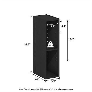 Furinno 9" x 6" x 21" Space-saving Storage Shelf 2 Tier Bookcase, Black