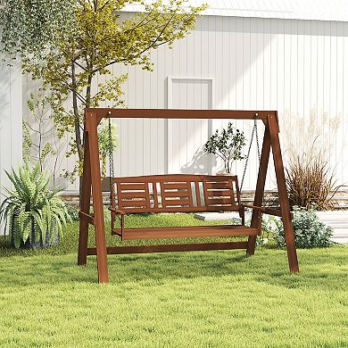 Furinno 3-Seater Outdoor Porch Swing with Chains, Meranti Hardwood Hanging Bench, Teak-Oil Finish