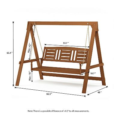 Furinno 3-Seater Outdoor Porch Swing with Chains, Meranti Hardwood Hanging Bench, Teak-Oil Finish