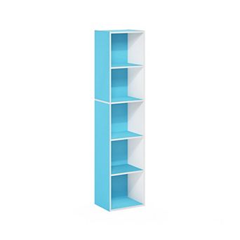 Furinno 9" x 12" x 52" Storage Shelf 5 tier Cube Bookcase, White & Blue