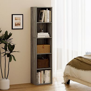 Furinno 9" x 12" x 52" Storage Shelf 5 Tier Cube Bookcase, Gray