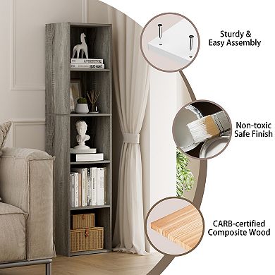 Furinno 9" x 12" x 52" Storage Shelf 5 Tier Cube Bookcase, Gray