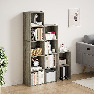 Furinno 9" x 12" x 52" Storage Shelf 5 Tier Cube Bookcase, Gray