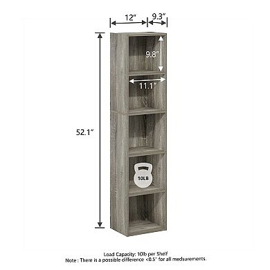 Furinno 9" x 12" x 52" Storage Shelf 5 Tier Cube Bookcase, Gray