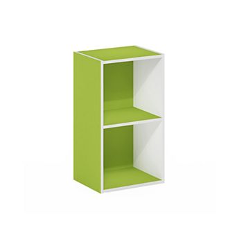 Furinno 9" x 12" x 21" Storage Shelf 2 tier Cube Bookcase, White & Green