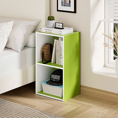 Furinno 9" x 12" x 21" Storage Shelf 2 Tier Cube Bookcase, White & Green