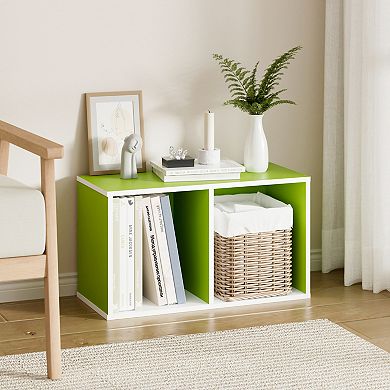 Furinno 9" x 12" x 21" Storage Shelf 2 Tier Cube Bookcase, White & Green