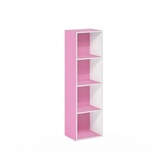 Furinno 9" x 12" x 42" Storage Shelf 4 tier Cube Bookcase, White & Pink