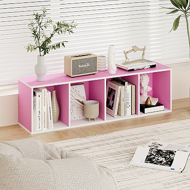 Furinno 9" x 12" x 42" Storage Shelf 4 Tier Cube Bookcase, White & Pink