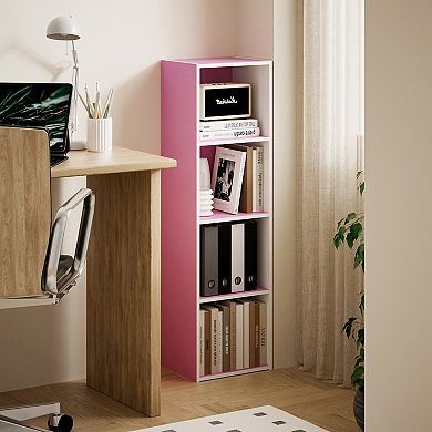 Furinno 9" x 12" x 42" Storage Shelf 4 Tier Cube Bookcase, White & Pink