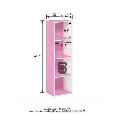 Furinno 9" x 12" x 42" Storage Shelf 4 Tier Cube Bookcase, White & Pink