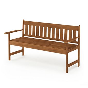 Furinno Patio Outdoor Bench, Solid Meranti Hardwood with Teak-Oil Finish, Weather Resistant