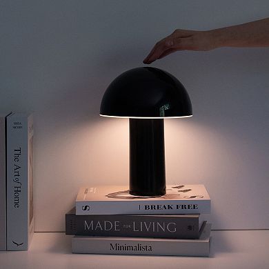 Celia 10" Mushroom Portable LED Black Table Lamp, 3-Way Dimming and Rechargeable