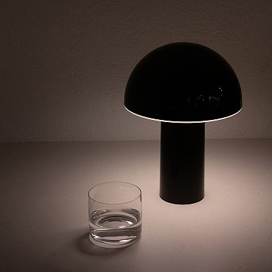 Celia 10" Mushroom Portable LED Black Table Lamp, 3-Way Dimming and Rechargeable
