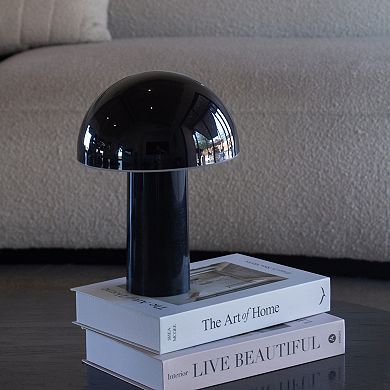 Celia 10" Mushroom Portable LED Black Table Lamp, 3-Way Dimming and Rechargeable