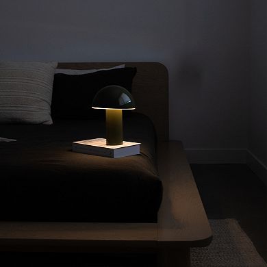 Celia 10" Mushroom Portable LED Olive Green Table Lamp, 3-Way Dimming and Rechargeable