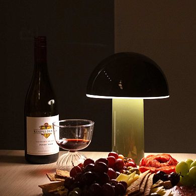 Celia 10" Mushroom Portable LED Olive Green Table Lamp, 3-Way Dimming and Rechargeable