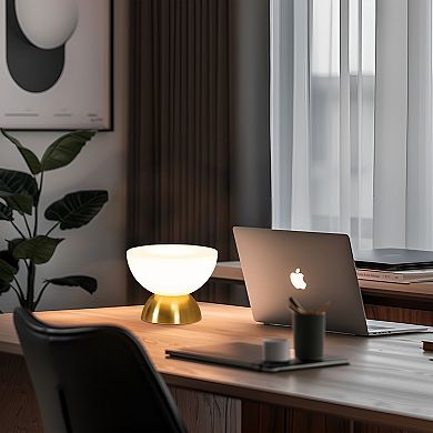 Lamina 5" Double Dome Dimmable LED Table Lamp with Gold Brass Accent