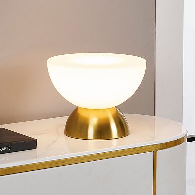 Lamina 5" Double Dome Dimmable LED Table Lamp with Gold Brass Accent