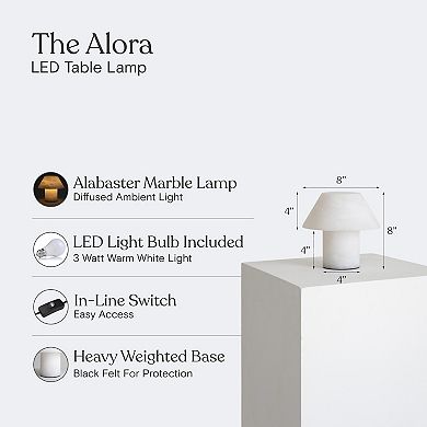 Alora 7" LED Alabaster White Natural Stone Desk Lamp