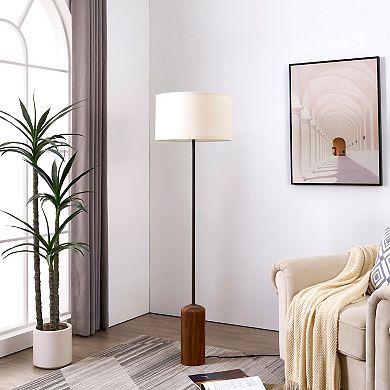 Oren 60" Modern Classic LED Standing Floor Lamp With Heavy-Weighted Base In Walnut Finish