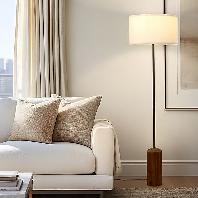 Oren 60" Modern Classic LED Standing Floor Lamp With Heavy-Weighted Base In Walnut Finish