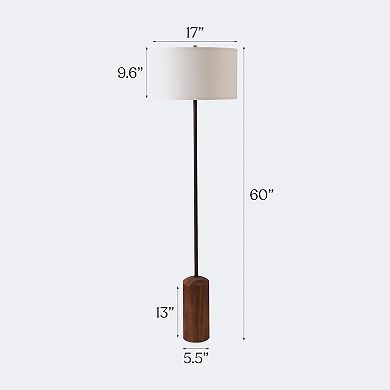 Oren 60" Modern Classic LED Standing Floor Lamp With Heavy-Weighted Base In Walnut Finish