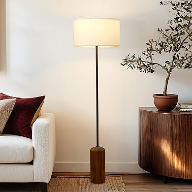 Oren 60" Modern Classic LED Standing Floor Lamp With Heavy-Weighted Base In Walnut Finish
