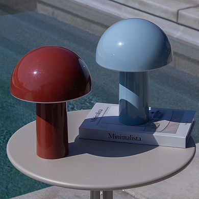 Celia 10" Mushroom Portable LED Red Table Lamp, 3-Way Dimming and Rechargeable