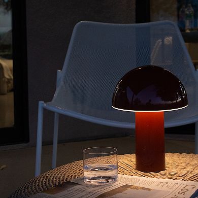 Celia 10" Mushroom Portable LED Red Table Lamp, 3-Way Dimming and Rechargeable