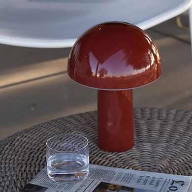 Celia 10" Mushroom Portable LED Red Table Lamp, 3-Way Dimming and Rechargeable