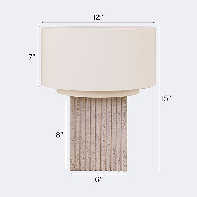Atticus 15" Natural Limestone LED Table Lamp With Cream Cotton Shade