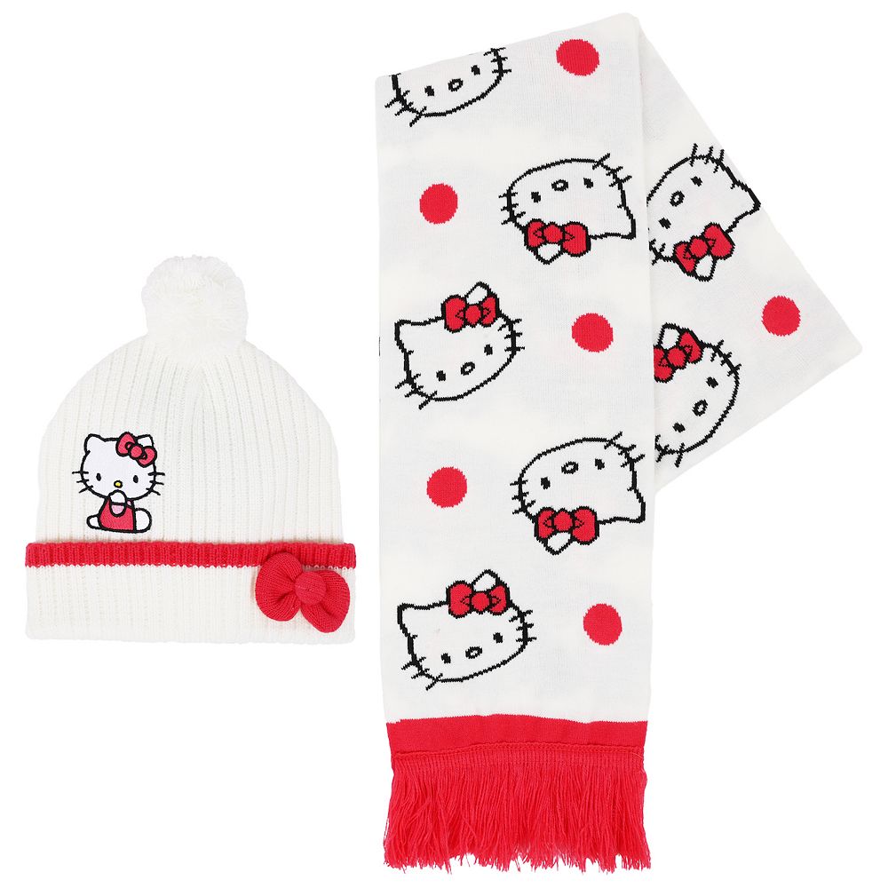 Women's Sanrio Hello Kitty 2-pc. Pattern Scarf & 3D Bow Beanie Set