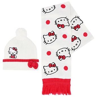 Women's Sanrio Hello Kitty 2 pc Pattern Scarf & 3D Bow Beanie Set