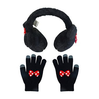 Women's Disney Minnie Mouse Plush Earmuffs & Gloves Set with 3D Ears & Polka-Dot Bow