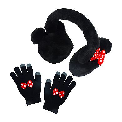 Women's Disney Minnie Mouse Plush Earmuffs & Gloves Set with 3D Ears & Polka-Dot Bow
