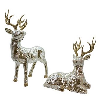 Kurt Adler Gold Standing & Lying Deer Table Decor Set