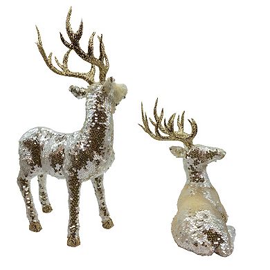 Kurt Adler Gold Standing & Lying Deer Table Decor Set