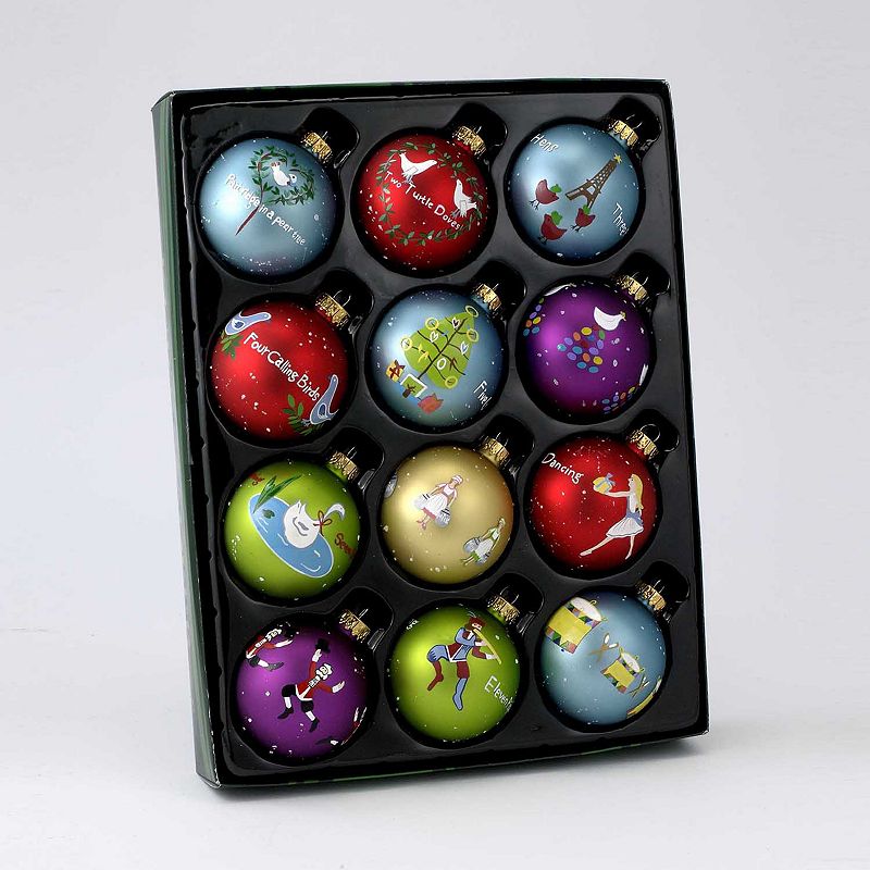 Kurt Adler 65 mm Glass 12 Days Of Christmas Ornament Set, Multi