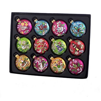 Kurt Adler Glass 12 Days Of Christmas Ornament Set