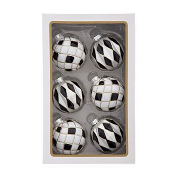 Kurt Adler 6 pc Glass Checkered Christmas Ornament Set