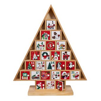 Kurt Adler 15-Inch Wooden Tree Advent Calendar Table Decor