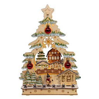 Kurt Adler 13-Inch Battery Operated LED Lighted Tree With Village Scene Table Decor